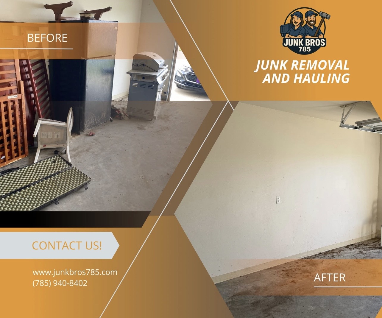 Garage before and after junk removal collage