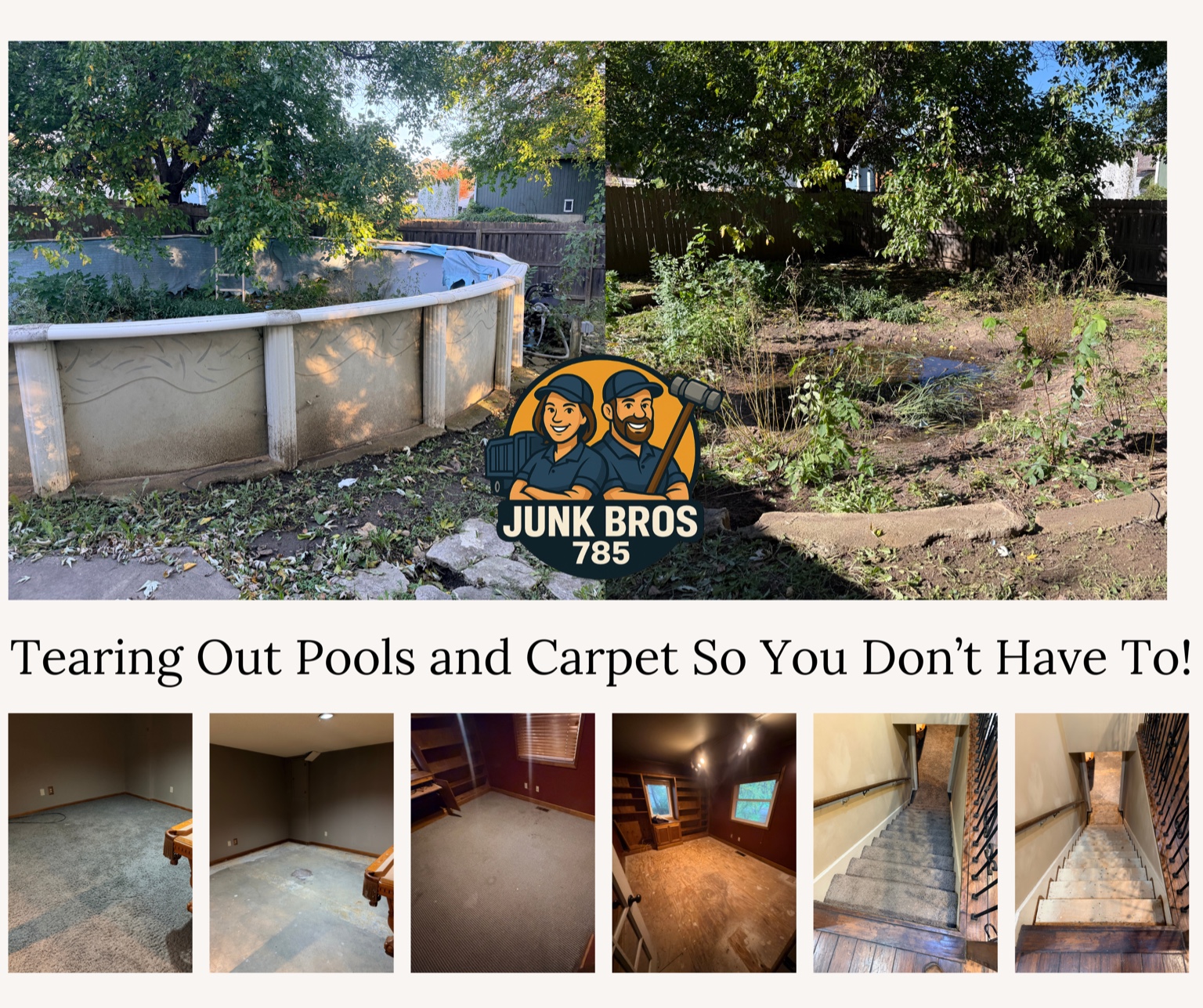 Above-ground pool tear out before & after collage