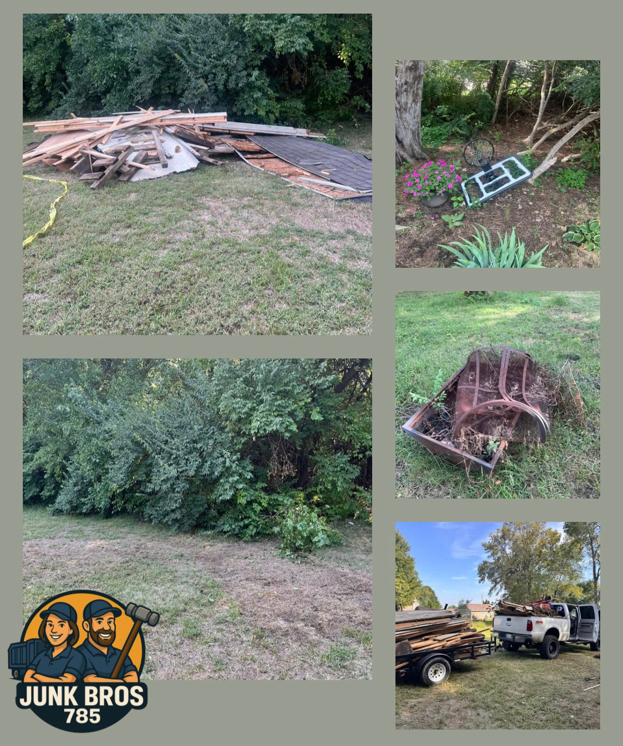 Before/after collage of yard clean up