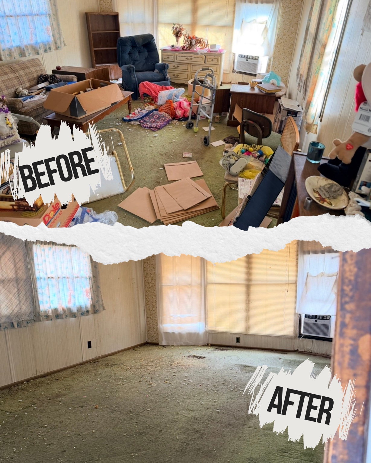 Room cleanout before and after by Junk Bros 785